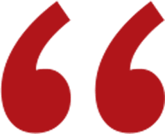Large red opening quotation mark symbol on a light gray background.